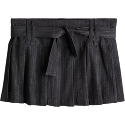 H&M Tie Belt Pleated Skirt - Dark Gray/Pinstriped (1240865001)