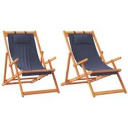 vidaXL Hopfällbara Strandstolar 2 St Blå Tyg