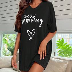 Shein Womens Oversized Slogan Heart Printed Casual Nightgown