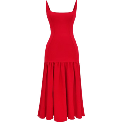 House of CB Amore Dropped Waist Midi Dress - Scarlet