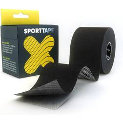 SPORTTAPE Gentle Adhesion Kinesiology 5cm x 5m Black Hypoallergenic, Water Resistant K Muscle or Kinetic for Sensitive Skin by