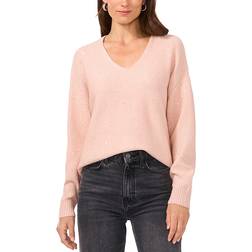 Vince Camuto Sequin Detail V Neck Sweater - Peachy Cream