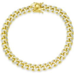 Italian Gold Men's TwoTone Cuban Link Chain Bracelet in 14k Sterling Silver and Sterling Silver 9 inches