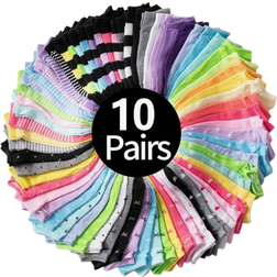 Shein 10 Pairs of Short Socks for Kids: Candy Colors, Lace Bow, Heart Pattern, Striped, Soft, Comfortable, Casual, All-Match, Student Ankle Socks - Suitable for Daily Use, Random Mixed Colors