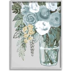 Stupell Industries Simple Flower Bouquet Arrangement Glass Vase Illustration Gray Framed Art 11x14"