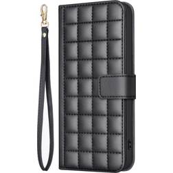 Checkered Faux Leather Flip Cover With Wallet and Strap for iPhone 16