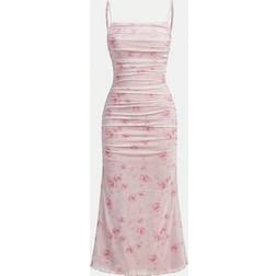 Shein Teen Girl Summer Elegant Floral Print Mesh Ruffle Cami Dress