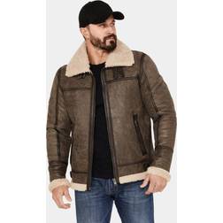 Classic Brown Leather Shearling Aviator Jacket