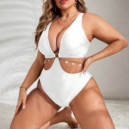 Shein Plus Solid Color Hollow Decor OnePiece Swimsuit Summer
