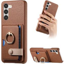 Premium Textured Leather Card Slots Ring Stand Case for Galaxy S23 FE