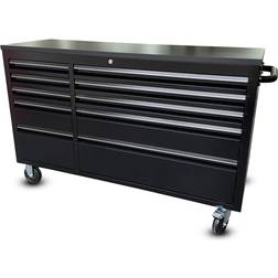 SGS 55" black powder coated steel 10 drawer work bench tool box chest roller cabinet