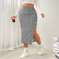 Shein Plus Women Checkered Print Side Slit Skirt