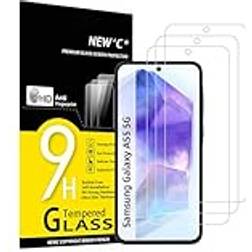New'C 3 Pack, skärmskydd i glas för Samsung Galaxy A55 5G, bubbelfri, 9H hårdhet, 0,33 mm ultratransparent, ultrabeständigt härdat glas