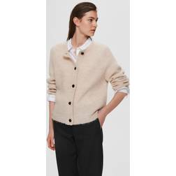 Selected Slflulu Ls Knit Short Cardigan - Beige
