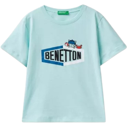 United Colors of Benetton Kid's Print Short Sleeved T-shirt - Green Water