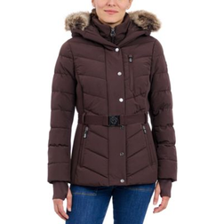 Michael Kors Womens Detail Back Hooded Puffer Coat - Chocolate