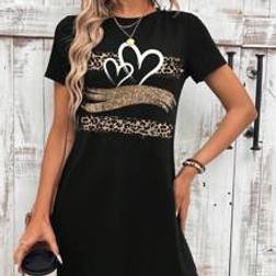 Shein Casual Women Leopard & Heart Print Bodycon Mini Dress, Summer
