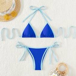 Shein Contrast Binding Triangle Thong Bikini Set,Summer Beach