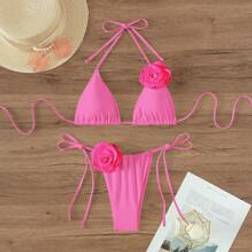 Shein Summer Beach Appliques Halter Triangle Tie Side Bikini Set