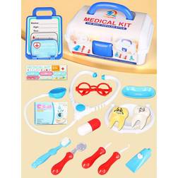 Shein 15pcs Kids Doctor Role Play Toy Set for Girls Pretend Medicine Case with Nurse Tools Injection & Simulation Medical Equipment