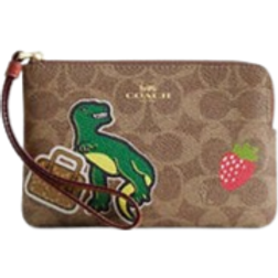 Coach Corner Zip Wristlet In Signature Canvas With Sticker Print - Signature Canvas/Gold/Tan Multi