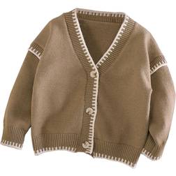 Avrntaa Kid's Knitted Long Sleeves Cardigan - Dark Brown