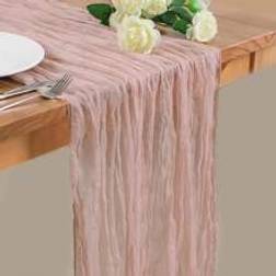 Shein 1pc Crinkled Table Runner, Coarse Runner, Gauze Tablecloth, Bohemian Country Style Wedding Reception Bride Shower Holiday Party Decoration Dug Pink (300x89.9cm)