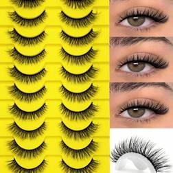 Shein Pairs Fluffy Faux Mink Lashes Natural Look Curl False Eyelashes Soft Wispy Reusable Lash Black Band Eye Lashes