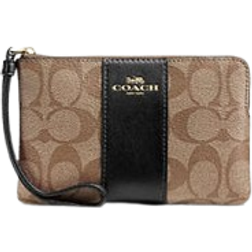 Coach Corner Zip Wristlet In Signature Canvas - Gold/Khaki/Black