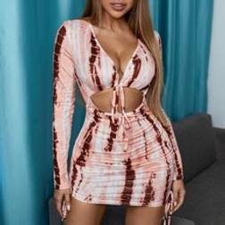 Shein Tie Dye Drawstring Cutout Ruched Dress