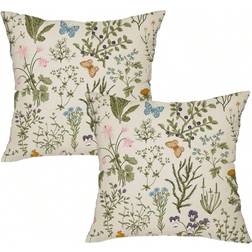 Shein Wildflowers Plant Pillow Square Farmhouse Cases For Home Sofa Couch Inserts Pillow Case Green (45x45cm)