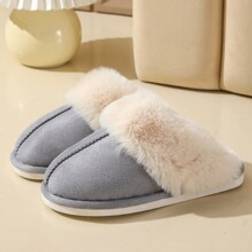 Shein Thickened Wool Plush Home Slippers For Men & Women, Fashionable, Comfortable, Warm, Non-Slip, Closed Toe