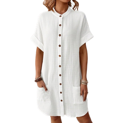 Shein LUNE Solid Color Button Front Women'S Shirt Dress