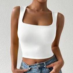 Shein Solid Square Neck Crop White Tank Top