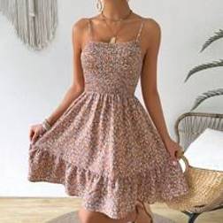 Shein Women's Summer Holiday Ditsy Floral Shirred Cami Casual Dress With Ruffle Hem