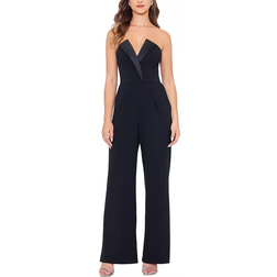 Betsy & Adam Tasha Long Strapless Tuxedo Jumpsuit - Black