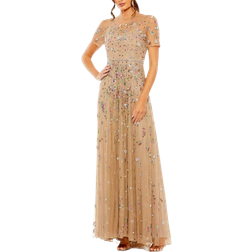 Mac Duggal Embellished Sequin Detail A-Line Gown - Antique Gold