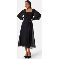 Bubbleroom Square Neck L/S Midi Georgette Dress Black