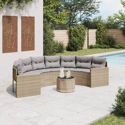 vidaXL Trädgårdssoffa Med Bord Och Dynor Halvrund Beige Konstrotting Modulsoffa