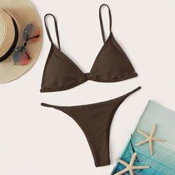 Shein Solid Color Triangle Cup Bra & Low Waist Swim Bottom Bikini Set For Summer Beach Vacation Bathing Suit