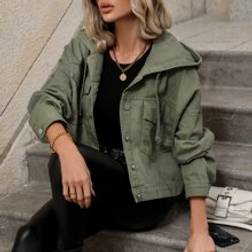 Shein Flap Pocket Drop Shoulder Drawstring Hooded Denim Jacket
