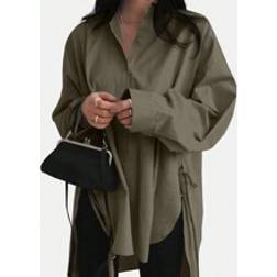 Shein Women's Solid Color Drop Shoulder Long Sleeve Casual Loose Blouse, Spring/Summer