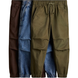 H&M Cotton Joggers 3-pack - Brown/Denim Blue/Khaki Green (1168049010)