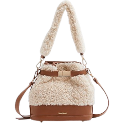 River Island Borg Bucket Cross Body Bag - Beige