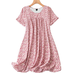 Shein Lune Plus Size Ditsy Floral Print Round Neck Dress