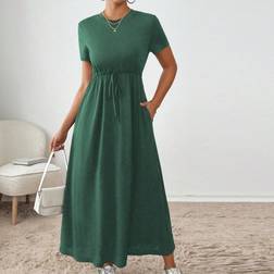 Shein Womens Casual Solid Color Drawstring Waist Summer Dress