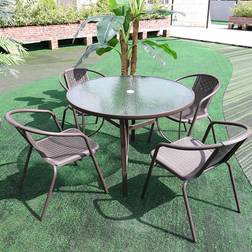 LivingAndHome Outdoor Coffee Table with Umbrella Hole - Brown / Round