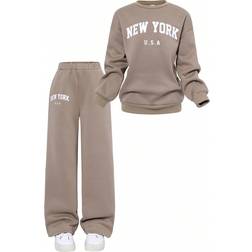 Shein pcsSet Tween Girls Oversized Casual Letter Print Long Sleeve Crew Neck Sweatshirt And Sweatpants Set