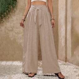 Shein Damen Urlaubs Hose in Unifarbe mit Taillengürtel, weite Beine, Lässig
