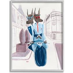 Stupell Funny Dogs Moped City Streets Gray Framed Art 16x20"